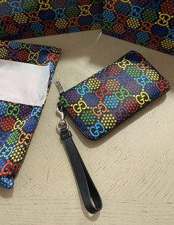 New Gucci Large Wallet Psyched Mini Pouch Gucci Monogram Black/Multicolor 603734