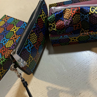 New Gucci Large Wallet Psyched Mini Pouch Gucci Monogram Black/Multicolor 603734