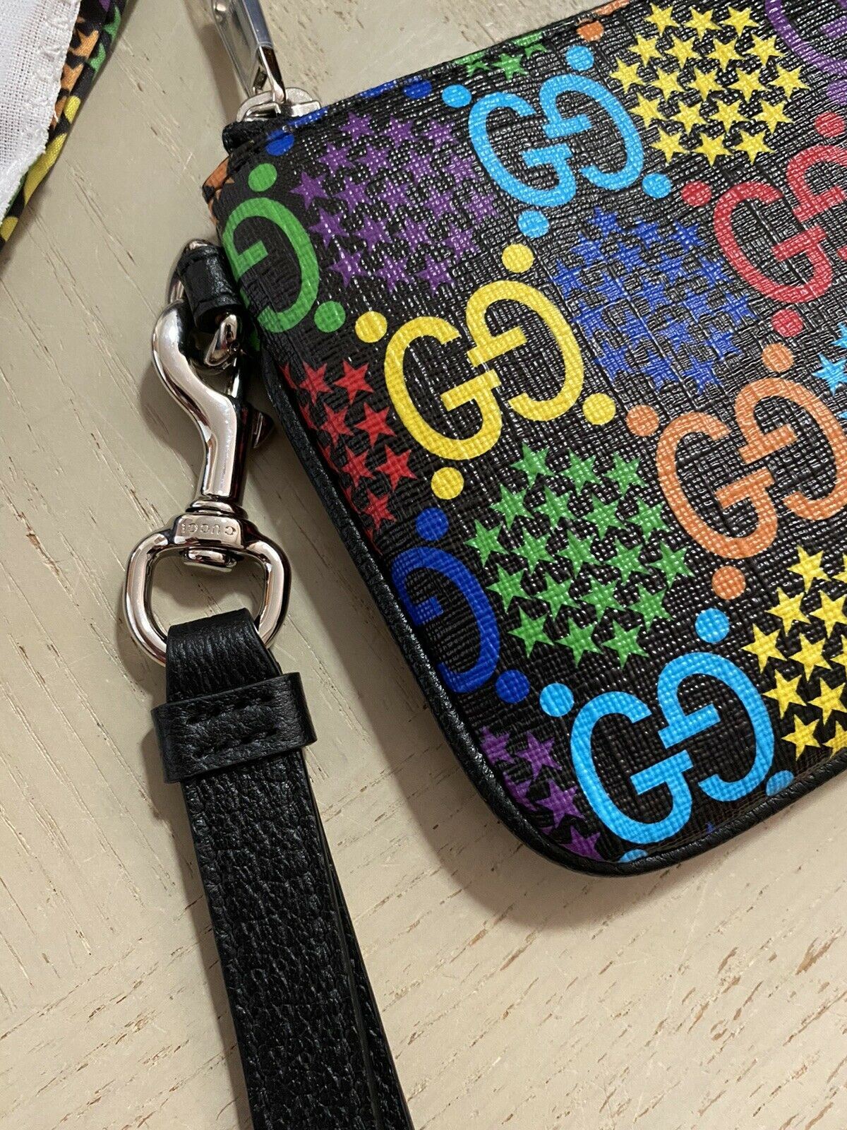 New Gucci Large Wallet Psyched Mini Pouch Gucci Monogram Black/Multicolor 603734
