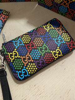 New Gucci Large Wallet Psyched Mini Pouch Gucci Monogram Black/Multicolor 603734