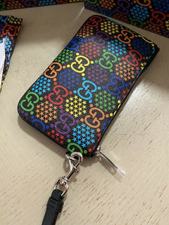 New Gucci Large Wallet Psyched Mini Pouch Gucci Monogram Black/Multicolor 603734