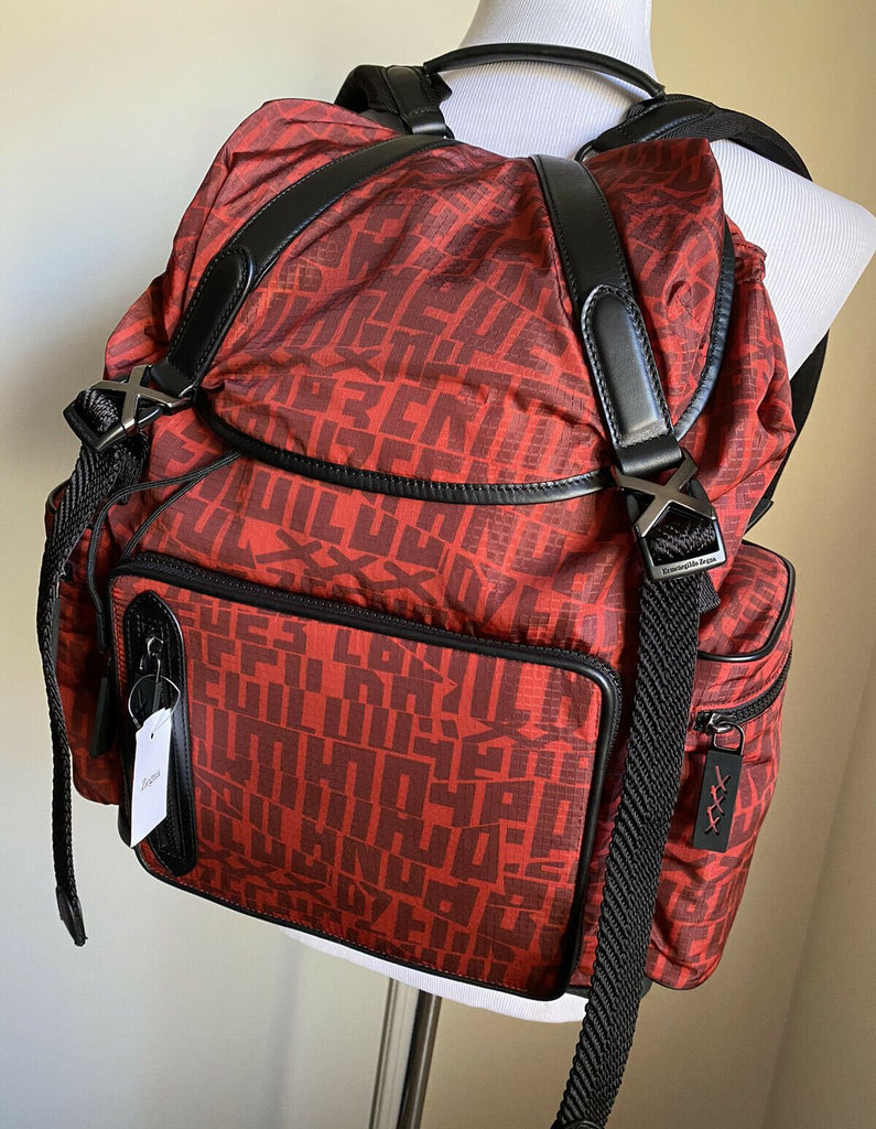 Neuer Ermenegildo Zegna Couture-Rucksack aus Leder/Nylon für 1895 $ in Schwarz/Rot aus Italien