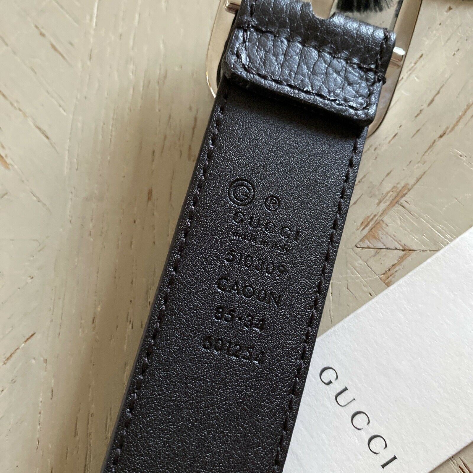 New Gucci Mens Genuine Leather  Belt DK Brown 85/34 Italy