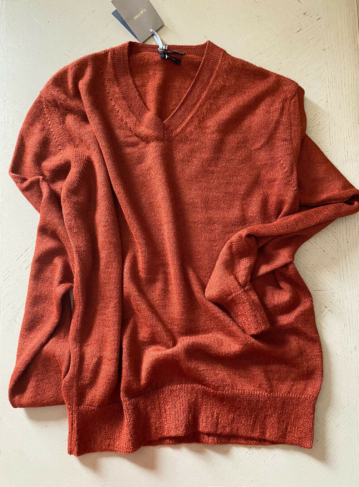 NWT $940 Tom Ford Alpaca/Silk Men V Neck Sweater MD Red L ( 54 Eu ) Italy