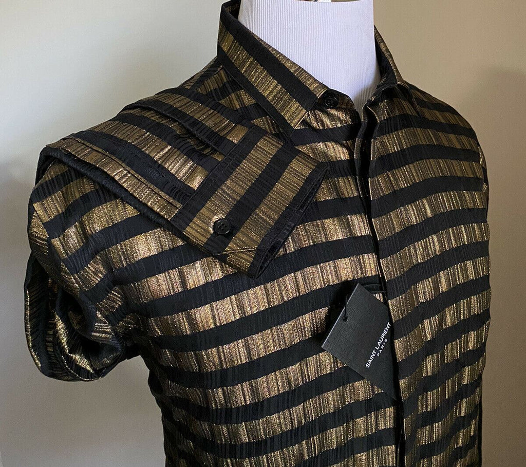 NWT $1490 Saint Laurent Mens Silk Dress Shirt  Black/Gold Size 41/16 Italy
