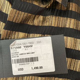 NWT $1490 Saint Laurent Mens Silk Dress Shirt  Black/Gold Size 41/16 Italy
