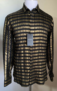 NWT $1490 Saint Laurent Mens Silk Dress Shirt  Black/Gold Size 41/16 Italy