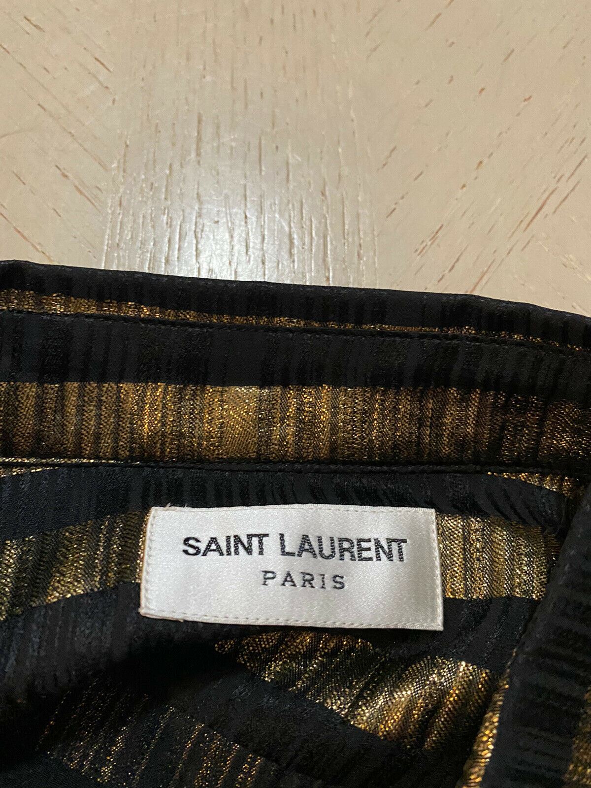 NWT $1490 Saint Laurent Mens Silk Dress Shirt  Black/Gold Size 41/16 Italy
