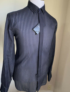 Neu mit Etikett: 1090 $ Saint Laurent Herrenhemd aus Seide/Baumwolle, Marineblau, Größe 40/15 3/4, Italien