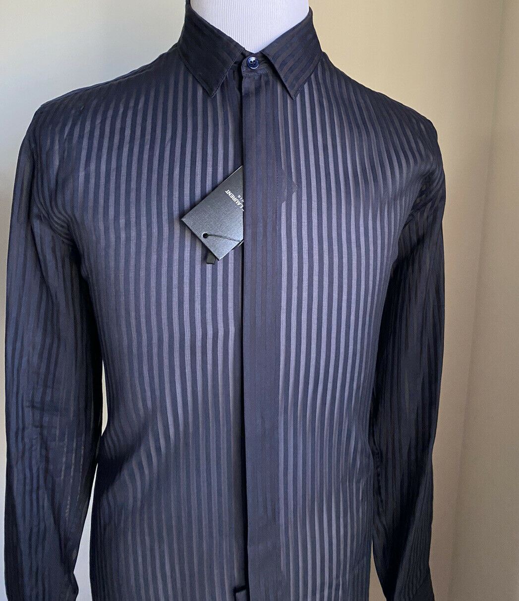 NWT $1090 Saint Laurent Mens Silk/Cotton Dress Shirt Navy  Size 40/15 3/4 Italy