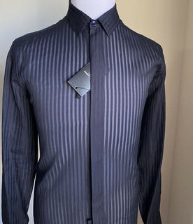 Neu mit Etikett: 1090 $ Saint Laurent Herrenhemd aus Seide/Baumwolle, Marineblau, Größe 40/15 3/4, Italien