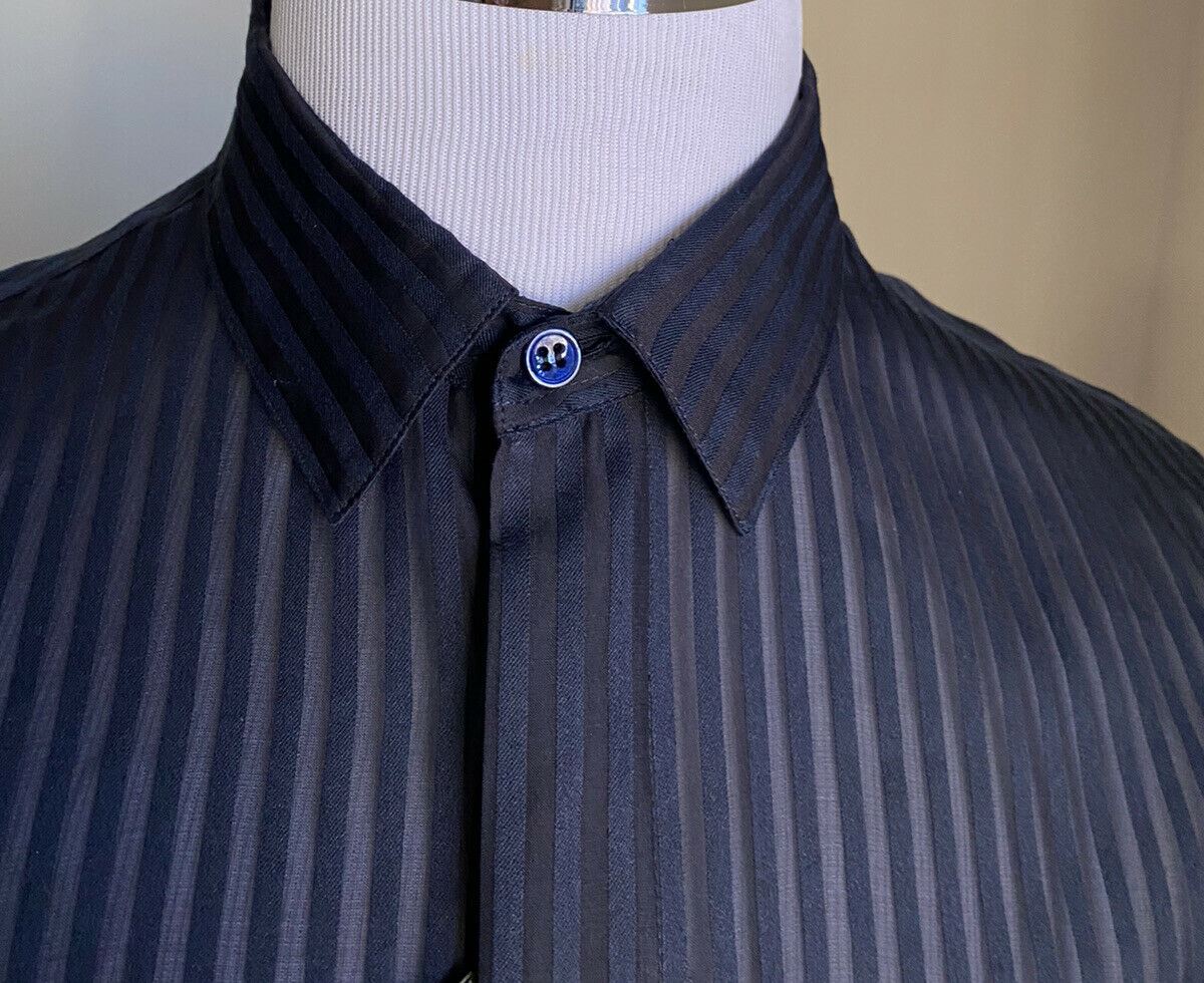 NWT $1090 Saint Laurent Mens Silk/Cotton Dress Shirt Navy  Size 40/15 3/4 Italy