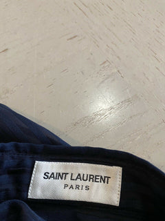 Neu mit Etikett: 1090 $ Saint Laurent Herrenhemd aus Seide/Baumwolle, Marineblau, Größe 40/15 3/4, Italien