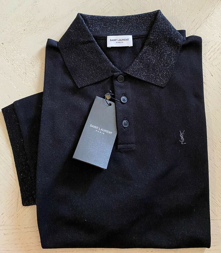 Neu mit Etikett: Saint Laurent YSL bedrucktes Herren-Poloshirt, Schwarz, Größe XS, Italien