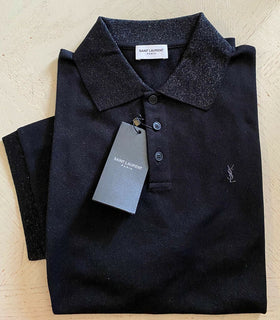 Neu mit Etikett: Saint Laurent YSL bedrucktes Herren-Poloshirt, Schwarz, Größe XS, Italien