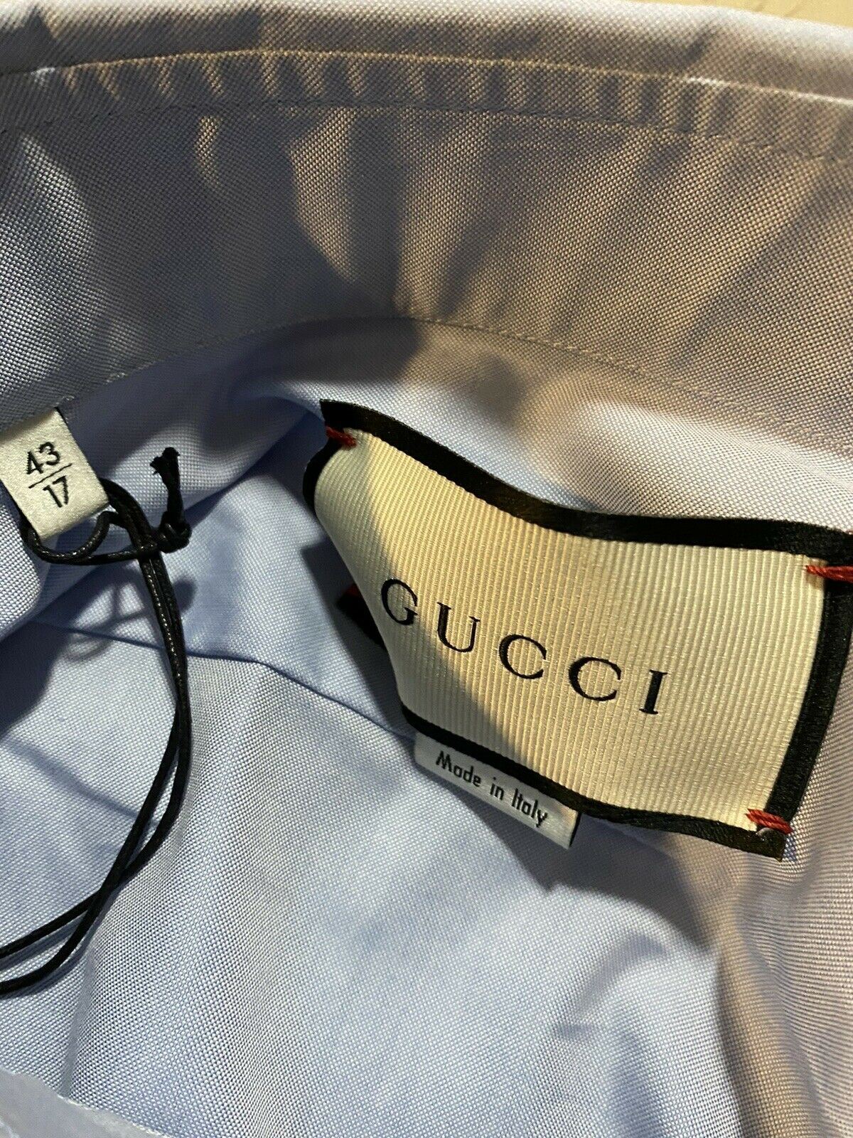 Новая мужская классическая рубашка Gucci Slim Fit Синяя 43/17 Италия