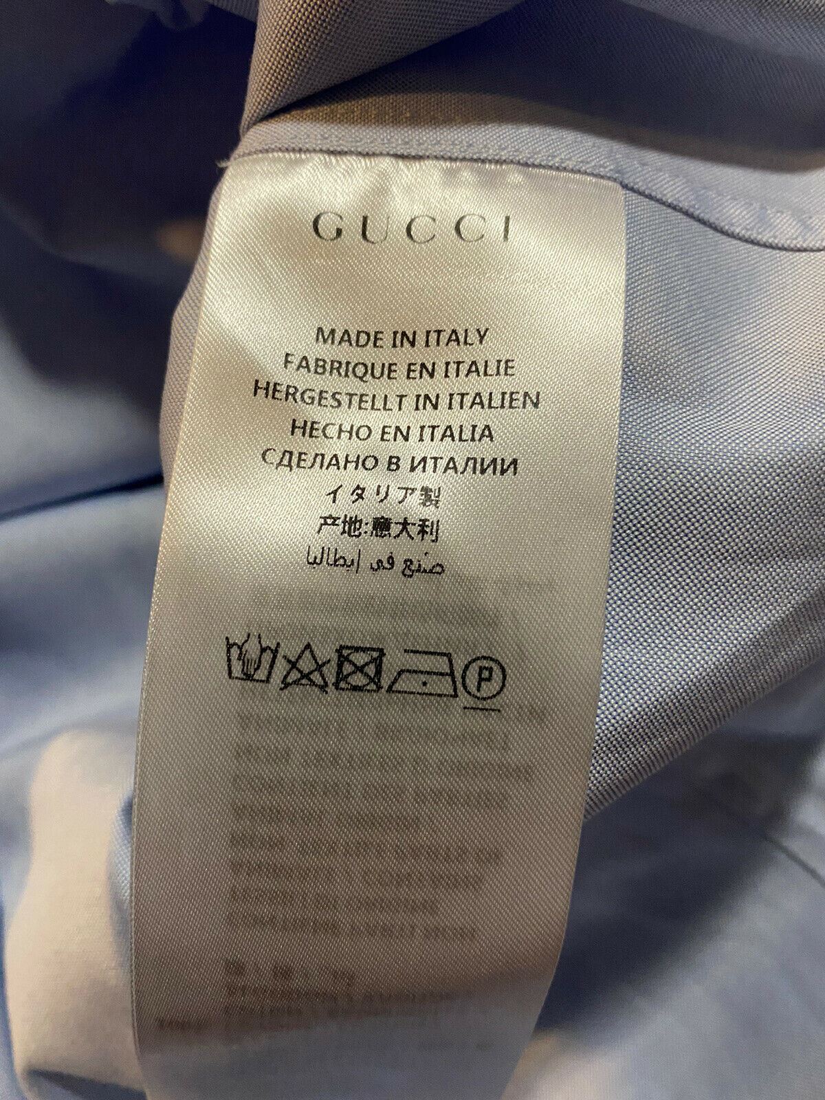 New Gucci Men’s Dress Shirt Slim Fit Blue 43/17   Italy