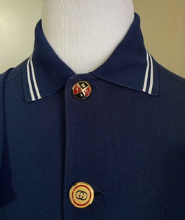 Neu mit Etikett: Gucci Herren-Langarm-Poloshirt in Übergröße, Königsblau, Größe XL, Italien