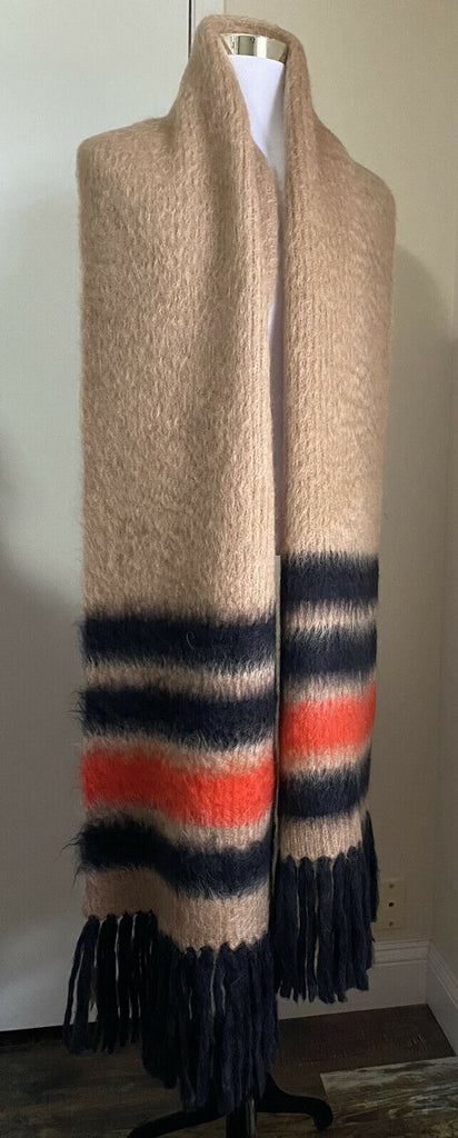 New Burberry Women Scarf Graphic Stripe Knit Color Warm Camel Italy