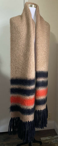 New Burberry Women Scarf Graphic Stripe Knit Color Warm Camel Italy
