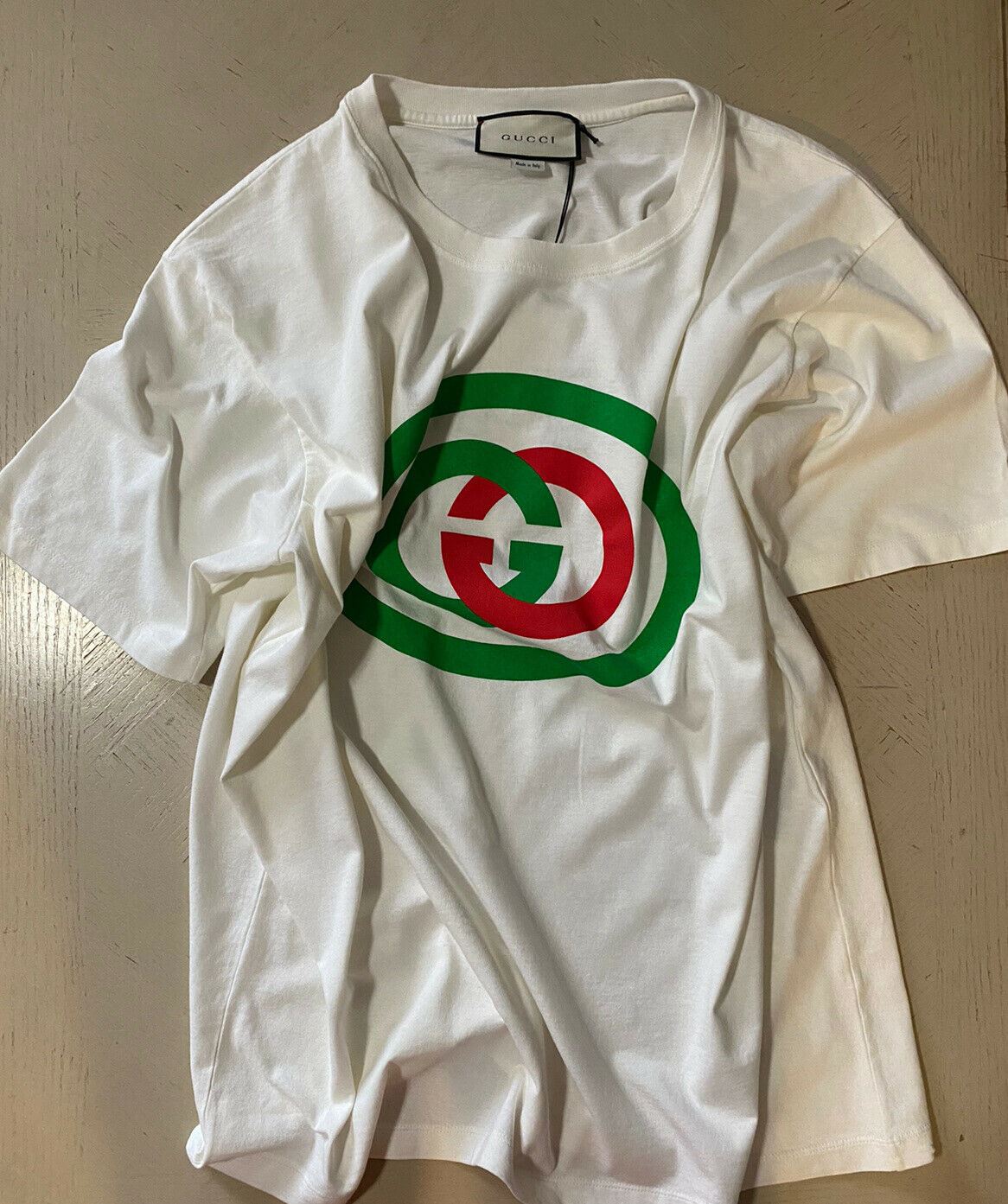 Neues Gucci Herren-Kurzarm-T-Shirt Milch/Grün/Rot Größe XXXL Italien