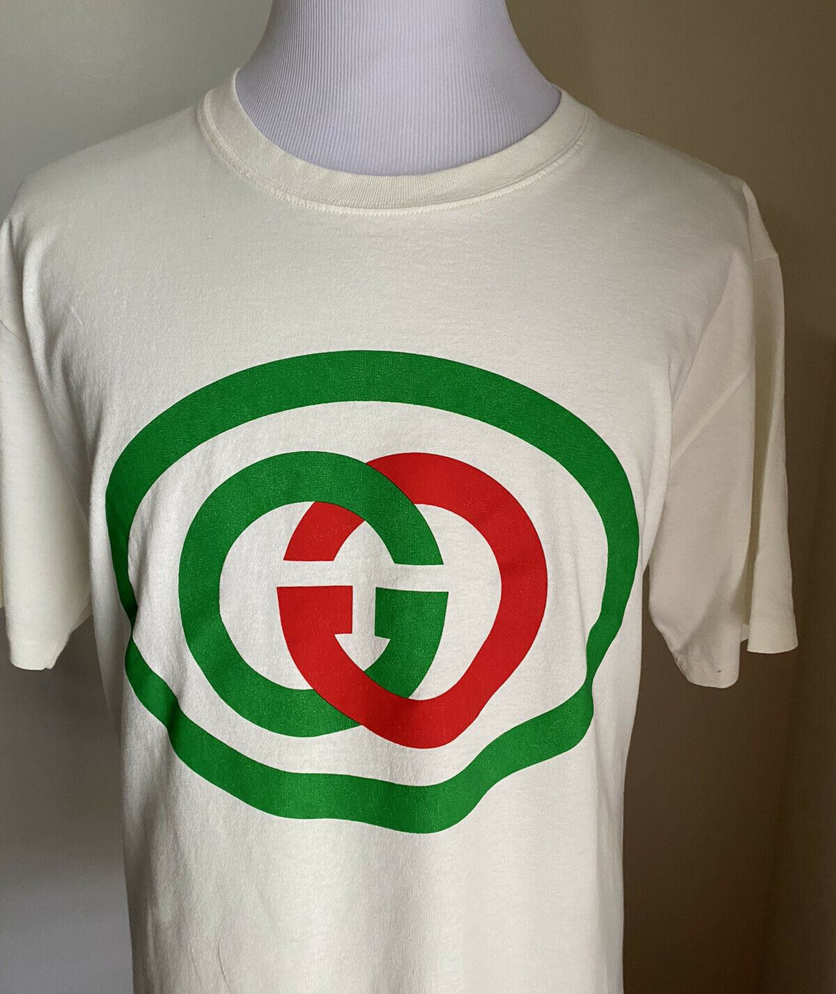 Новая мужская футболка Gucci с коротким рукавом молочного/зеленого/красного размера XXXL, Италия