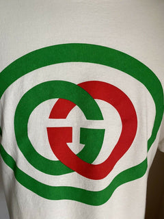 Neues Gucci Herren-Kurzarm-T-Shirt Milch/Grün/Rot Größe XXXL Italien