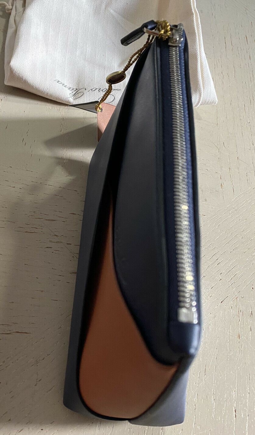 New $960 Loro Piana Leather Zipper Pouch Navy Italy