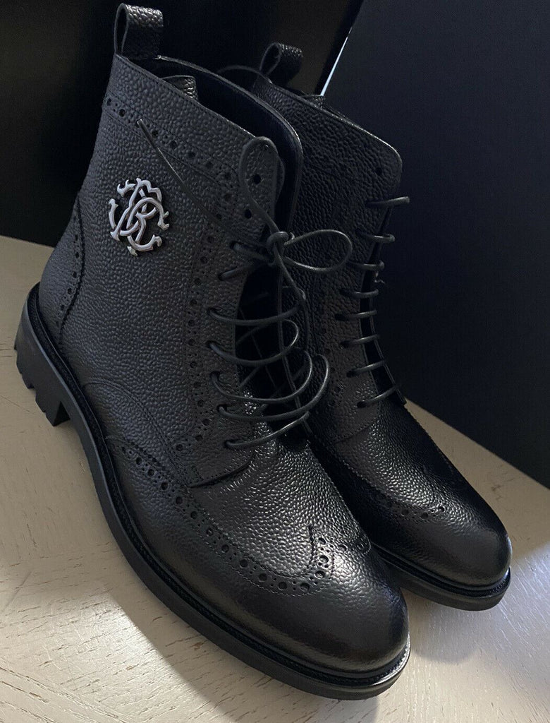 Neue 720 $ Roberto Cavalli Herren Lederstiefel Schuhe Schwarz 12 US/45 Eu Italien 
