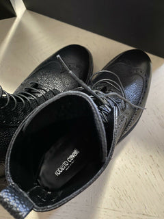 Neue 720 $ Roberto Cavalli Herren Lederstiefel Schuhe Schwarz 12 US/45 Eu Italien 