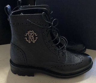 Neue 720 $ Roberto Cavalli Herren Lederstiefel Schuhe Schwarz 12 US/45 Eu Italien 