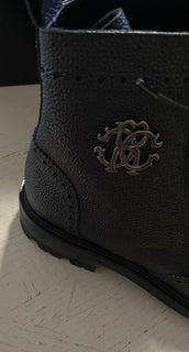 Neue 720 $ Roberto Cavalli Herren Lederstiefel Schuhe Schwarz 12 US/45 Eu Italien 