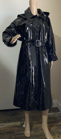 New $8400 Fendi Women Patent Leather FF Embossed Trench Coat Black 6 US/42 It