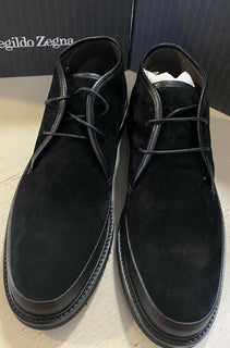 Neue $ 650 Ermenegildo Zegna Wildleder/Leder Stiefel Schuhe Schwarz 12 US Italien 