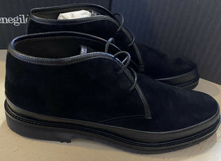 Neue $ 650 Ermenegildo Zegna Wildleder/Leder Stiefel Schuhe Schwarz 12 US Italien 