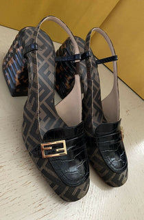 950 $ Fendi Damen Leder/Canvas FF Monogram Sandale Braun 9 US/39 Eu
