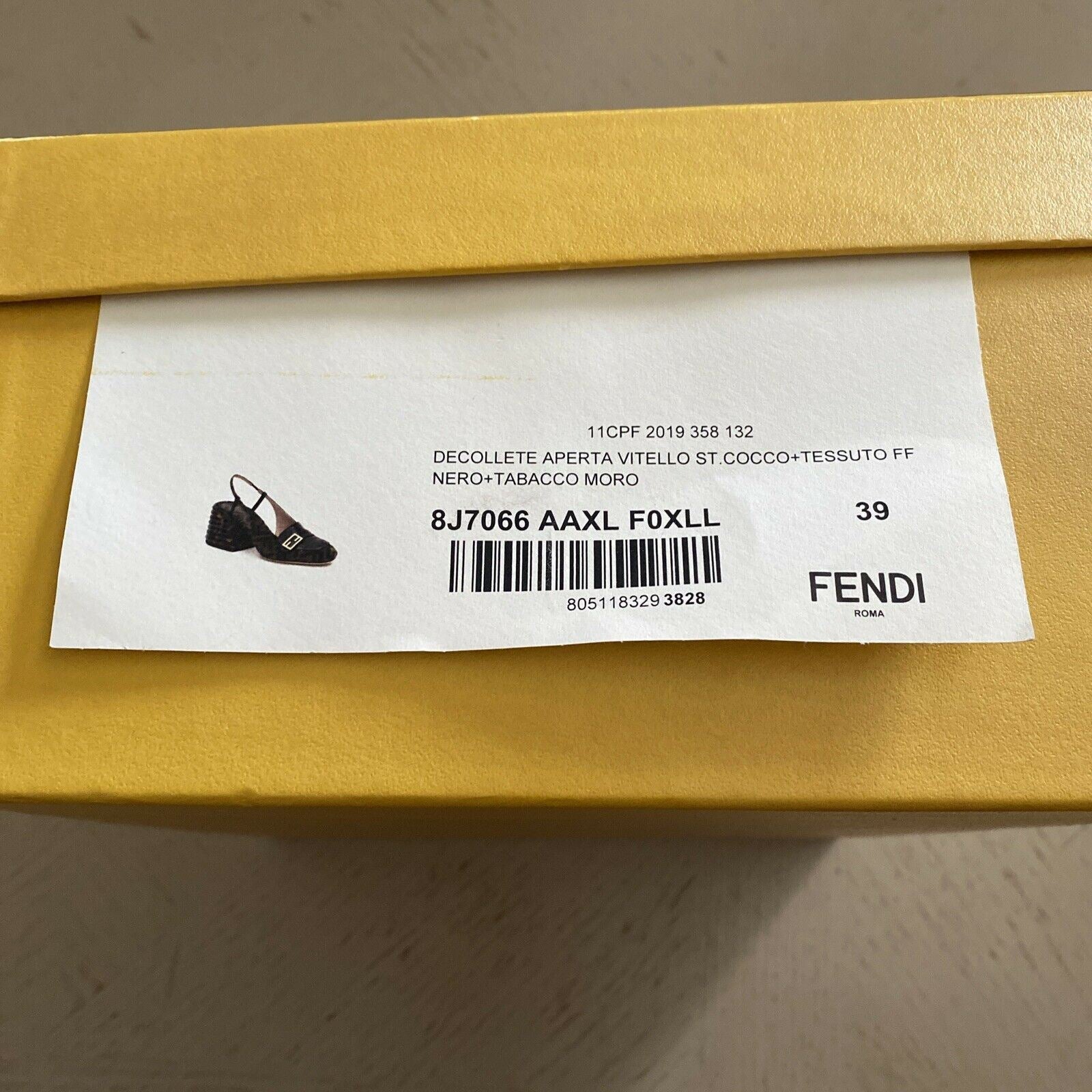 $950 Fendi Women Leather/Canvas FF Monogram Sandal Brown 9 US/39 Eu