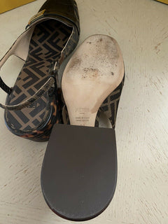 950 $ Fendi Damen Leder/Canvas FF Monogram Sandale Braun 9 US/39 Eu
