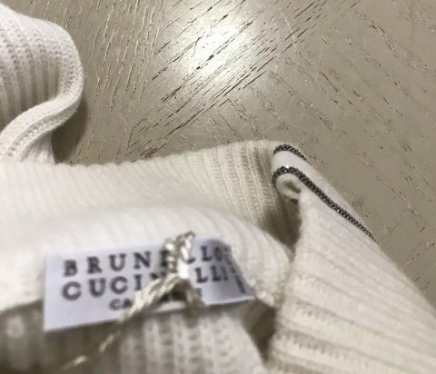Neu $3445 Brunello Cucinelli Damen Monili Tab gerippter Kaschmirpullover Weiß S
