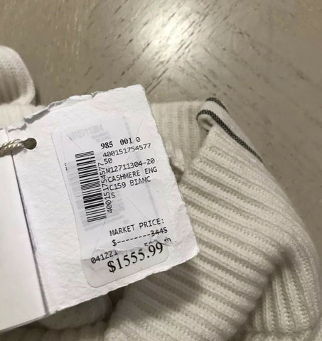Neu $3445 Brunello Cucinelli Damen Monili Tab gerippter Kaschmirpullover Weiß S