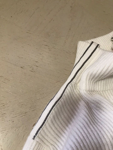 Neu $3445 Brunello Cucinelli Damen Monili Tab gerippter Kaschmirpullover Weiß S