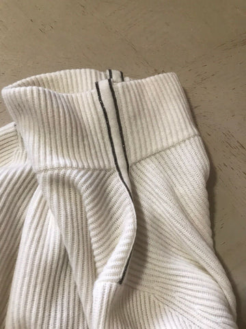 Neu $3445 Brunello Cucinelli Damen Monili Tab gerippter Kaschmirpullover Weiß S