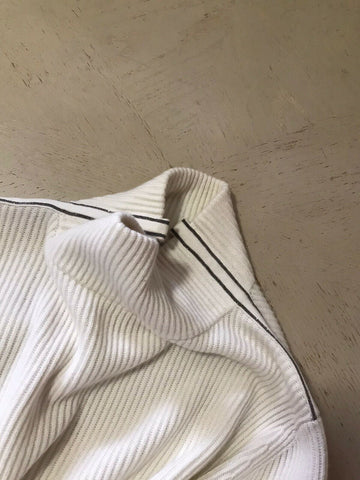 Neu $3445 Brunello Cucinelli Damen Monili Tab gerippter Kaschmirpullover Weiß S