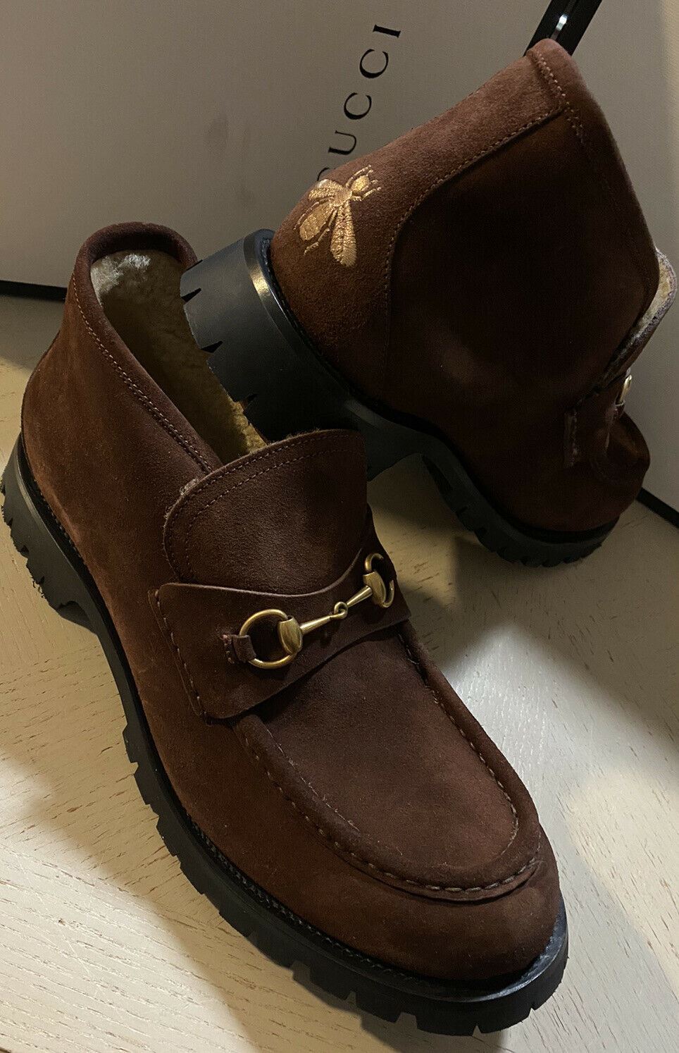 NIB $1400 Gucci Men’s Suede Ankle Boots Shoes DK Brown 15 US / 14 UK 575126
