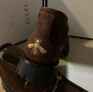 NIB $ 1400 Gucci Herren Wildleder Stiefeletten Schuhe DK Braun 15 US / 14 UK 575126