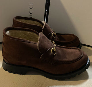 NIB $ 1400 Gucci Herren Wildleder Stiefeletten Schuhe DK Braun 15 US / 14 UK 575126