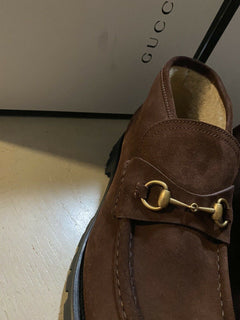 NIB $ 1400 Gucci Herren Wildleder Stiefeletten Schuhe DK Braun 15 US / 14 UK 575126