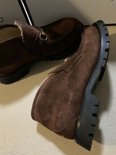 NIB $ 1400 Gucci Herren Wildleder Stiefeletten Schuhe DK Braun 15 US / 14 UK 575126