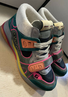 Neue Gucci Herren-Sneaker aus Leder und Wildleder, Grün, 9 US (8 UK), Italien