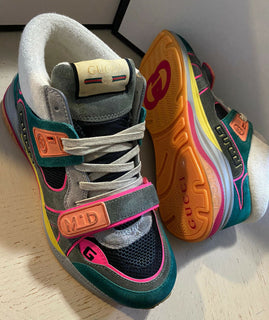 Neue Gucci Herren-Sneakers aus Leder und Wildleder, Grün, 10 US (9 UK), Italien